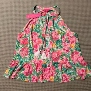 Lilly Pulitzer Pineapple Halter Top Tropical Tassel Tie Flounce Hem NWT Sz L